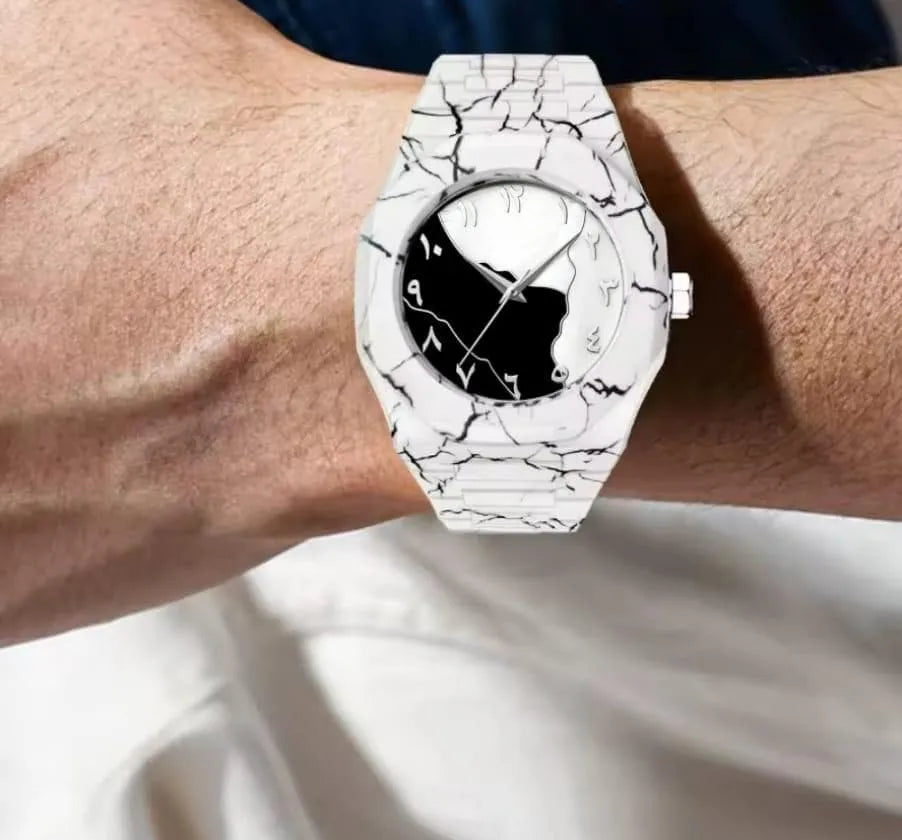 White Marble Arabic Aura Unisex Watch