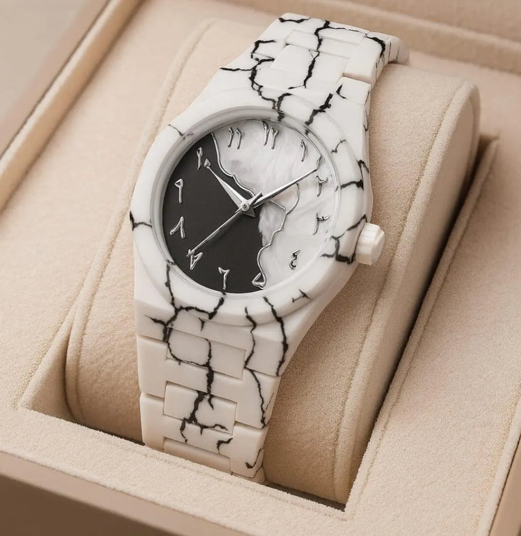 White Marble Arabic Aura Unisex Watch
